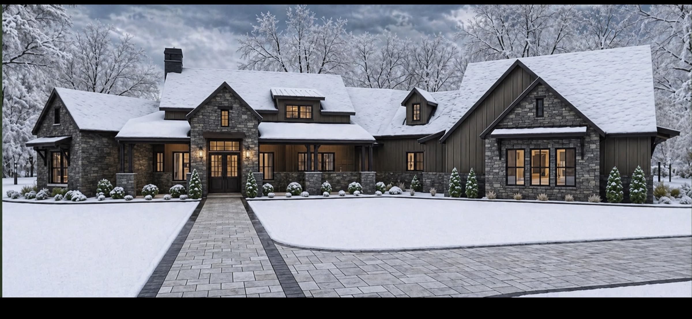 Custom home at dusk in the snow, Western Slope Colorado